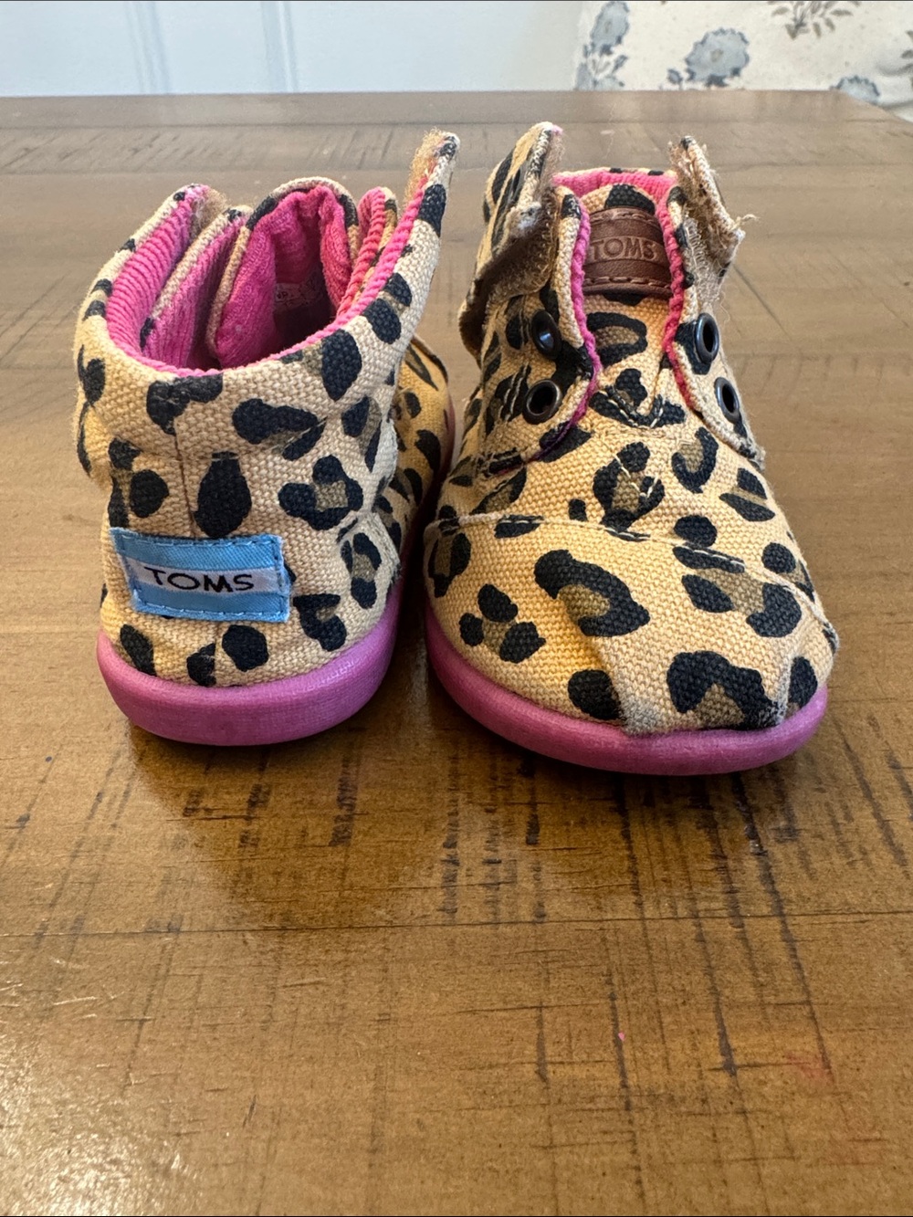 TOMS Leopard Print Canvas Toddler Shoes with Pink Soles